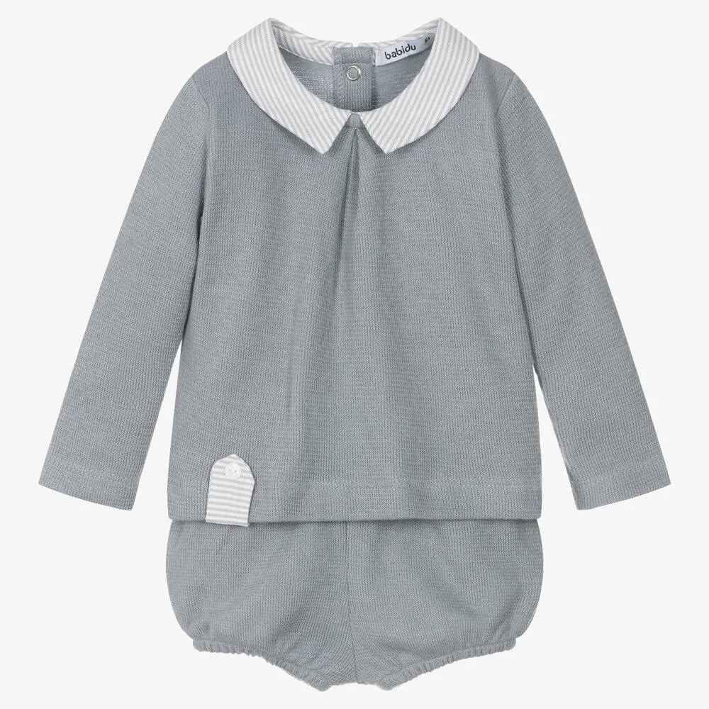 Baby Boys Grey Cotton Shorts Set