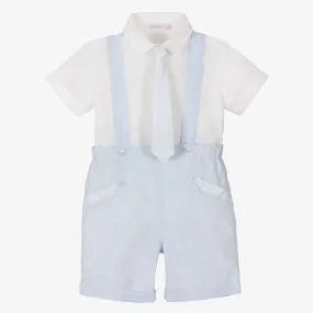 Boys Blue & White Linen Shorts Set
