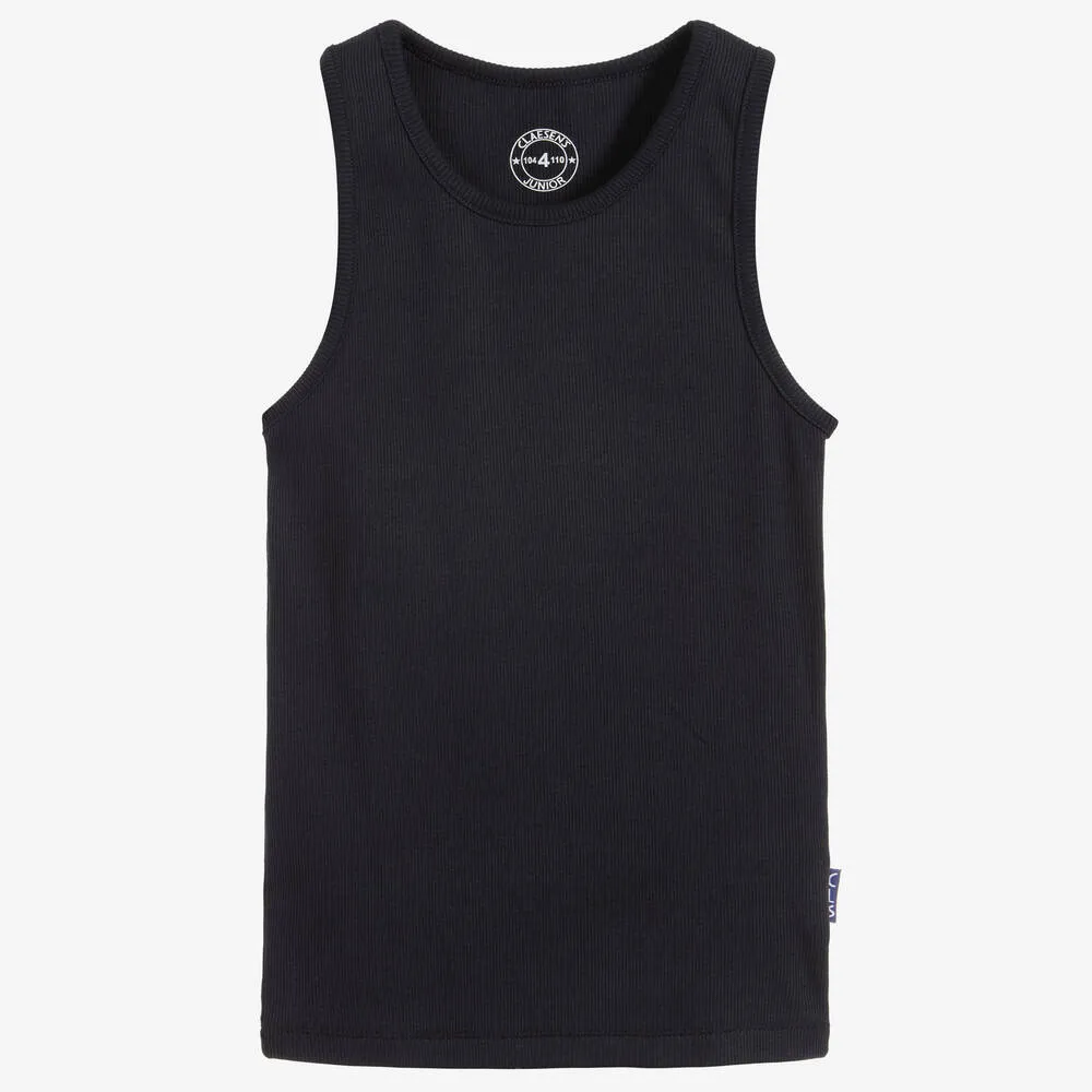 Boys Blue Cotton Jersey Ribbed Vest