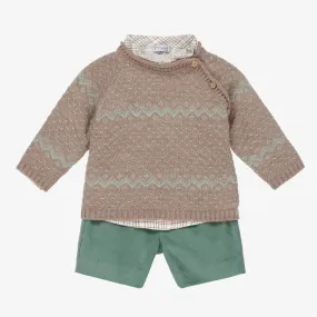Boys Brown & Green Shorts Set