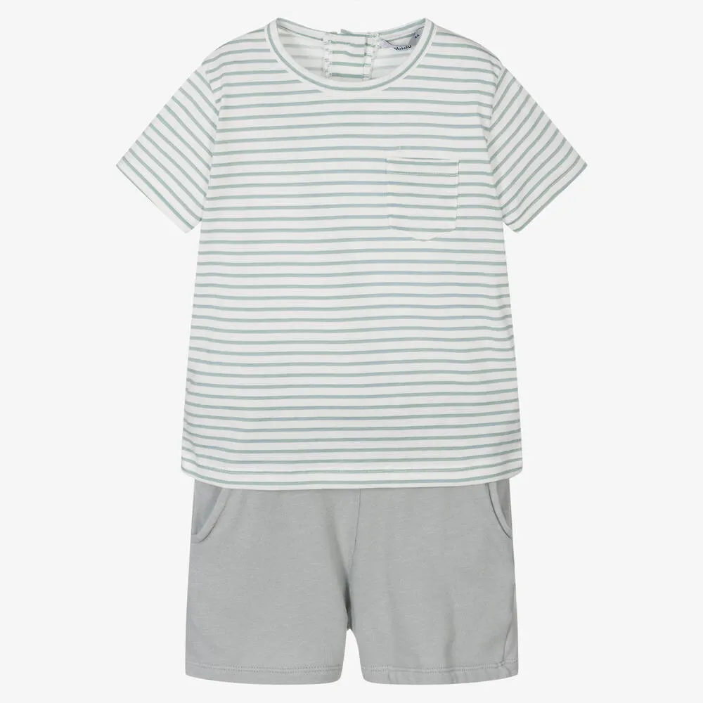 Boys Grey Cotton Shorts Set