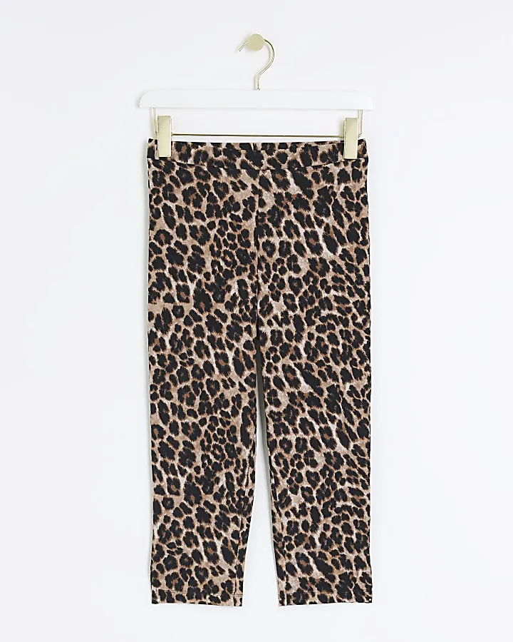 Brown high waisted leopard cropped leggings