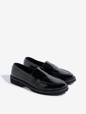Buy LUNA BLU Black Glossy Loafers from Westside