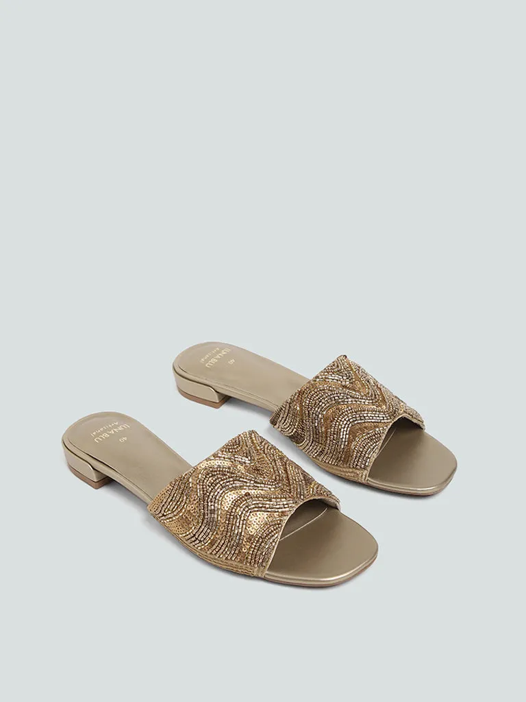Buy LUNA BLU Gold Embellished Artisanal Sandals from Westside