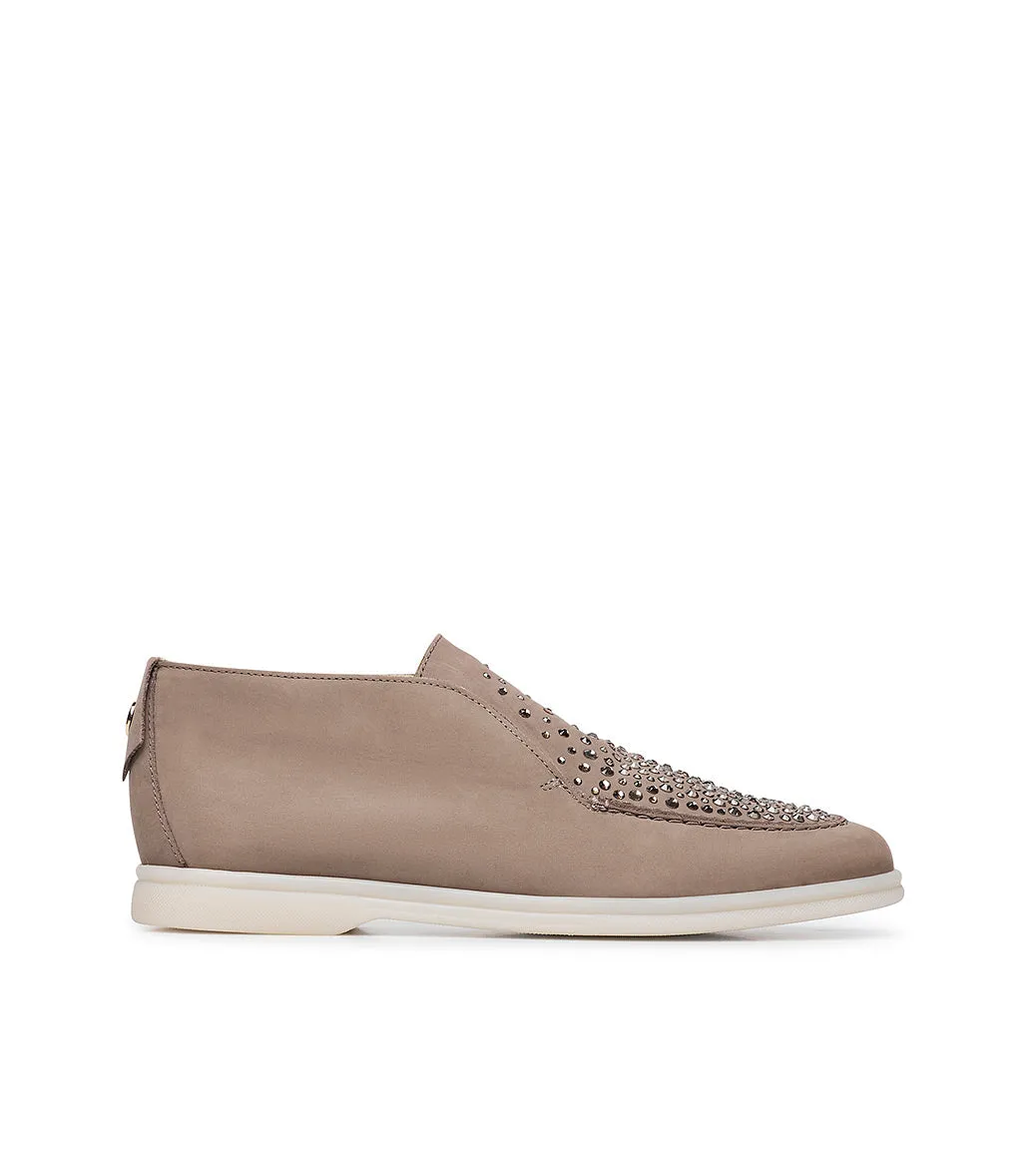 Crystal-embellished Mud-tone leather loafers