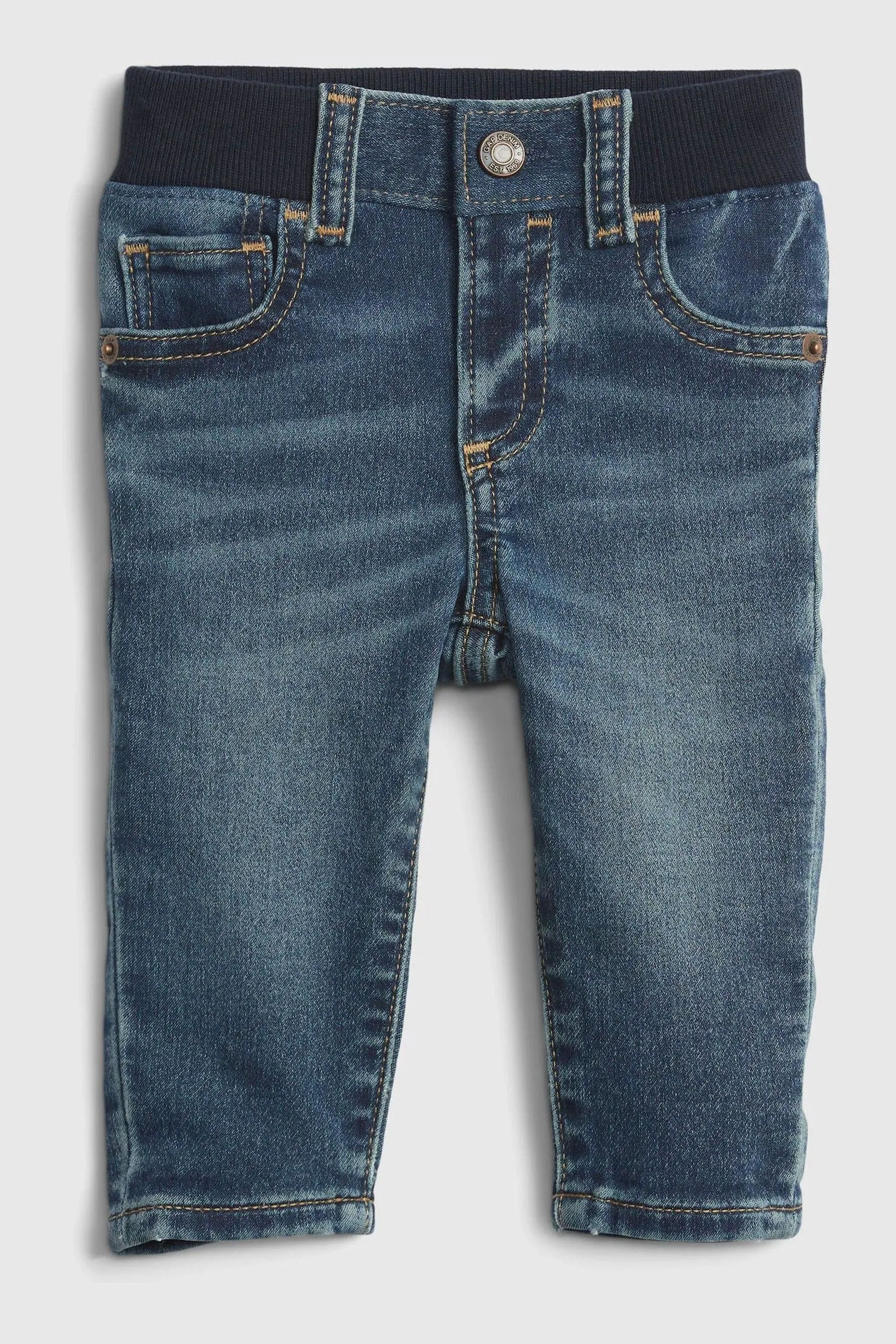 Dark Wash Blue Knitted Waistband Slim Jeans - Baby