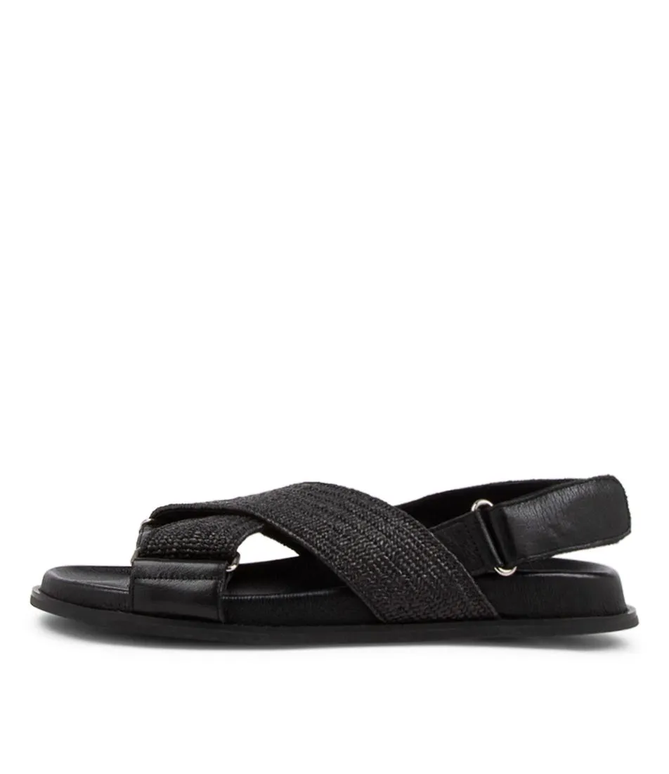 DIANA FERRARI Valeriy Black Leather Woven Sandals