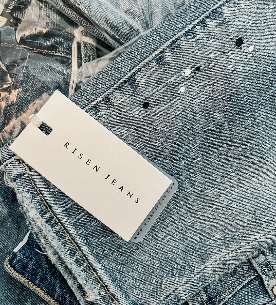 FINAL SALE - Risen Mid-Rise Paint Splatter Straight Jeans