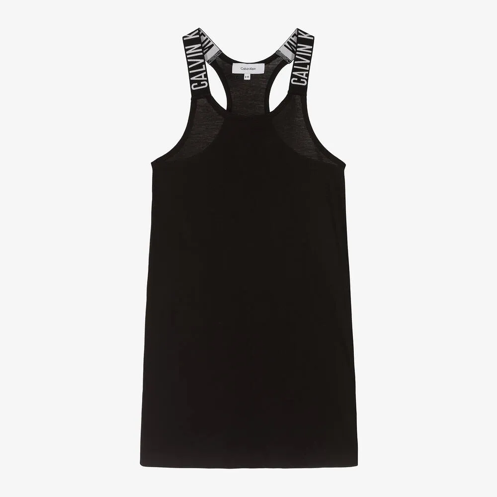 Girls Black Cotton Jersey Tank Dress