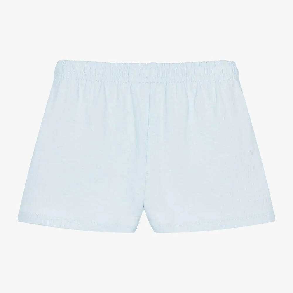 Girls Blue Cotton Knit Rainbow Shorts