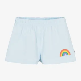 Girls Blue Cotton Knit Rainbow Shorts