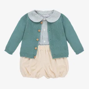 Girls Green & Ivory Corduroy Shorts Set
