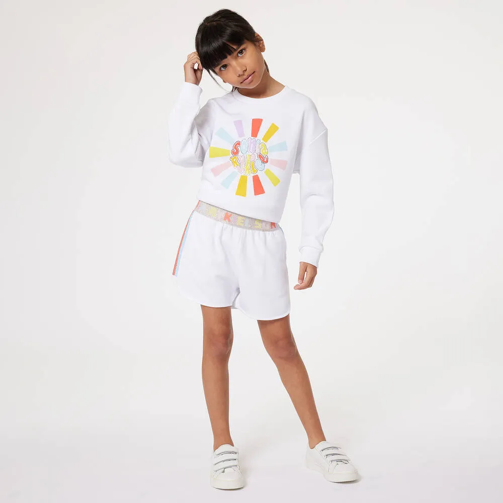 Girls White Sparkly Sequin Cotton Shorts 