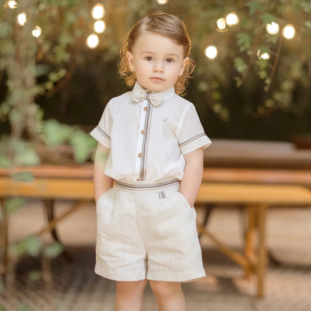 Ivory & Beige Linen Shorts Set