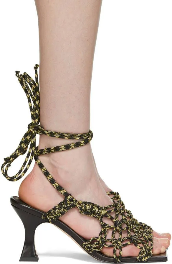 Miista Black & Yellow Knit Stephanie Heeled Sandals