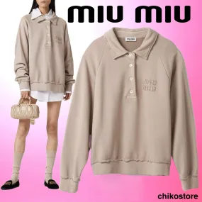 MiuMiu  |Long Sleeves Cotton Logo Hoodies & Sweatshirts