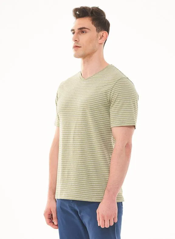 ORGANICATION Striped T-Shirt Olive