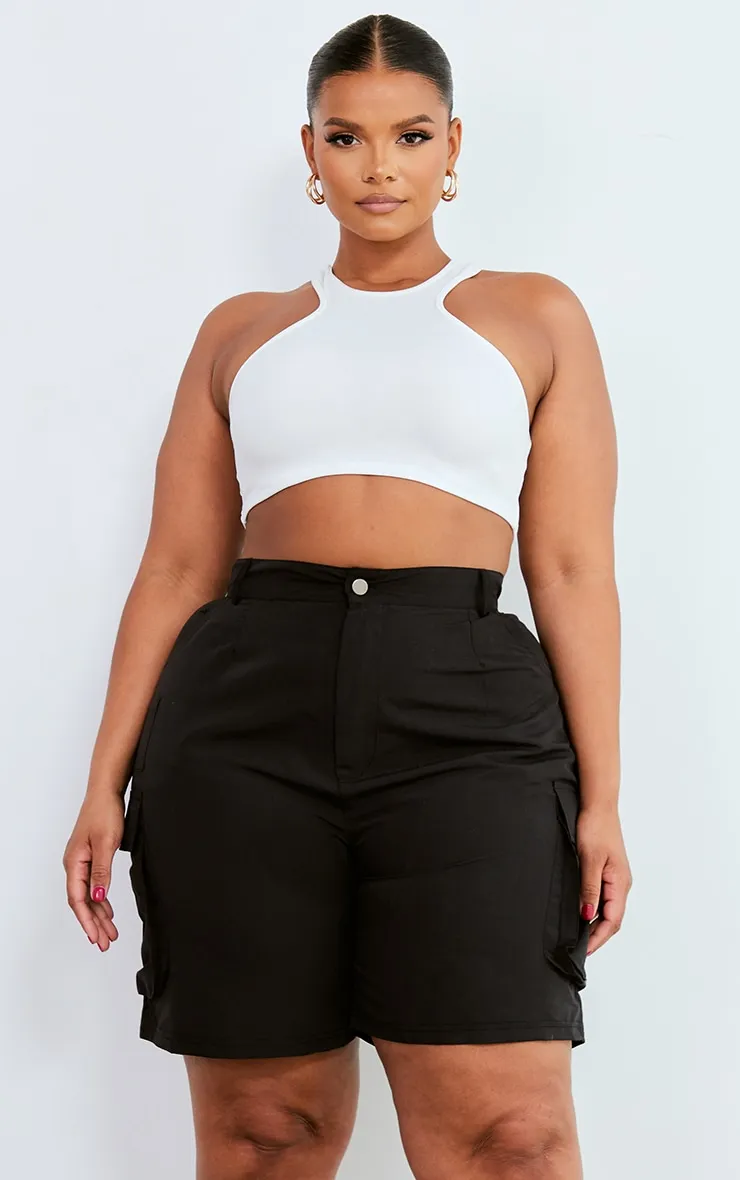 Plus Black Pocket Front Cargo Shorts