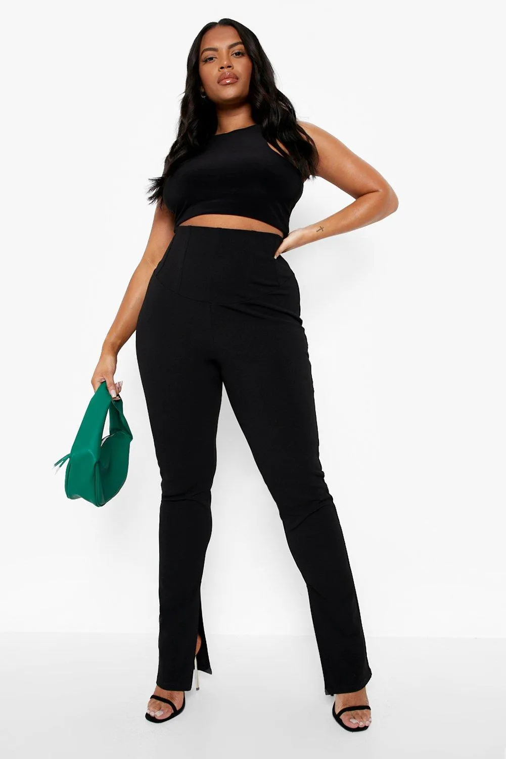 Plus High Waist Panel Split Leggings