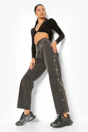 Popper Side Split Utility Wide Leg Jeans