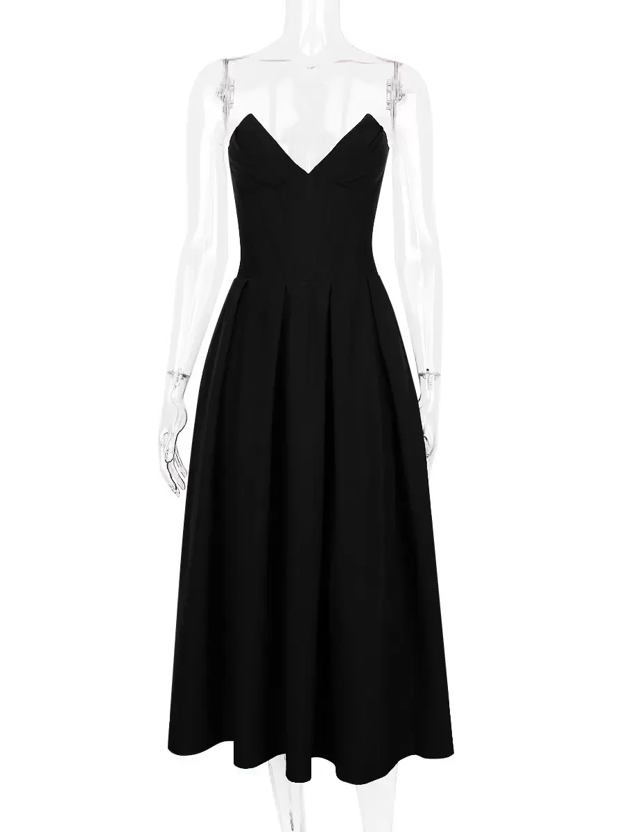 Princeess Line Dress Plunge Bodice Full Circle Skirt Prom Midi Dresses