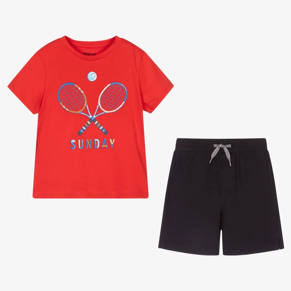 Red & Blue Tennis Shorts Set