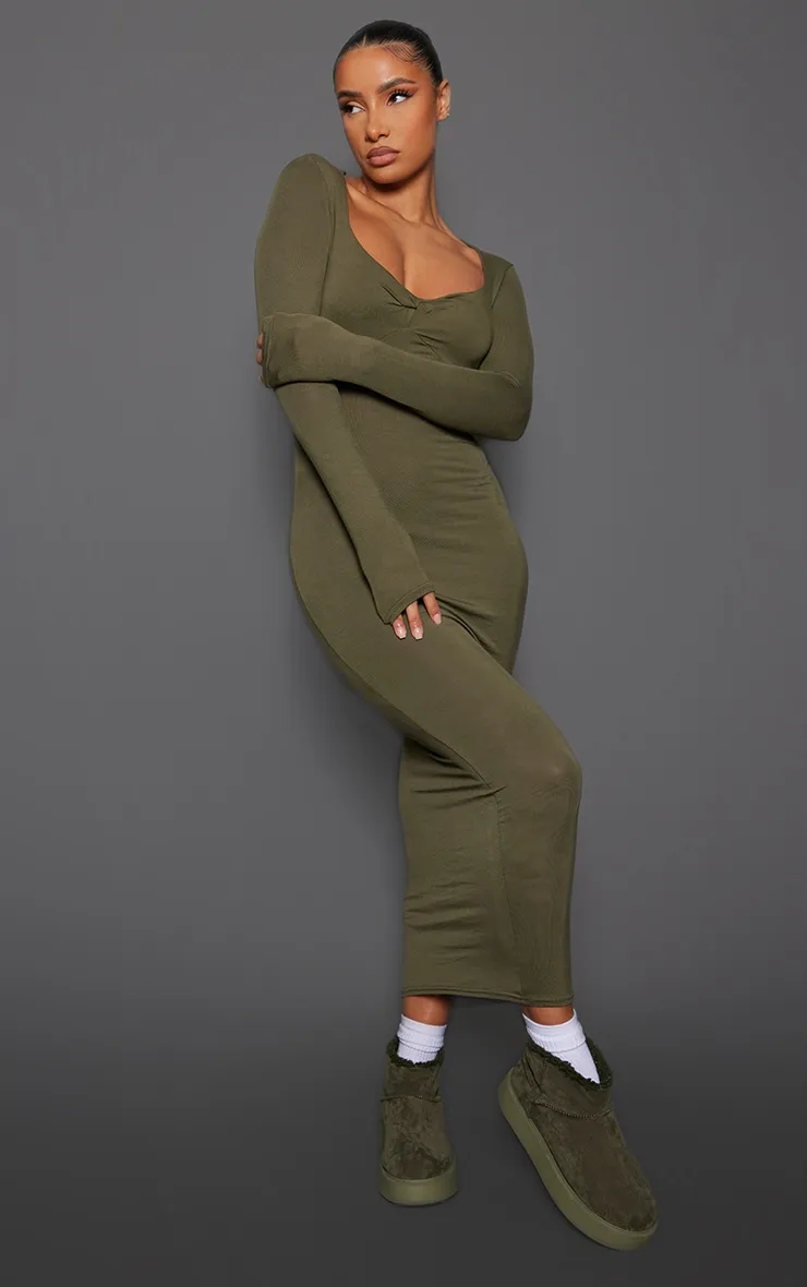 Sage Khaki Jersey Knot Underbust Midaxi Dress