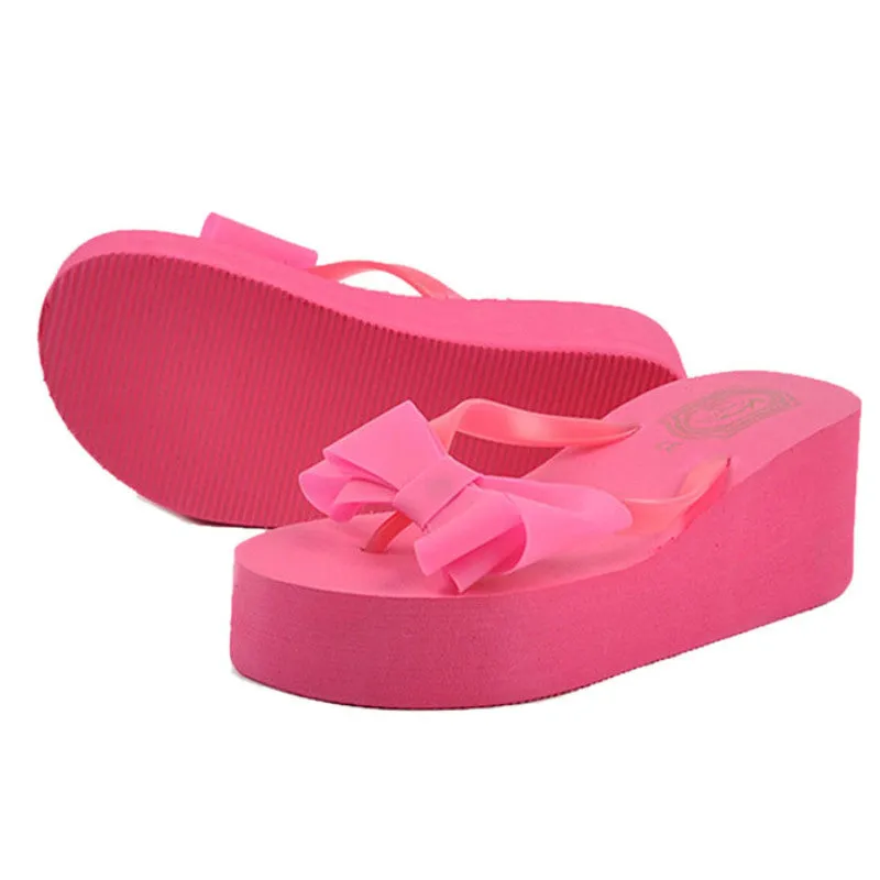 Simple Women Bowknot Sal Platform Wedges Flip Flops Home Slippers ShoesLady Slippers house slippers