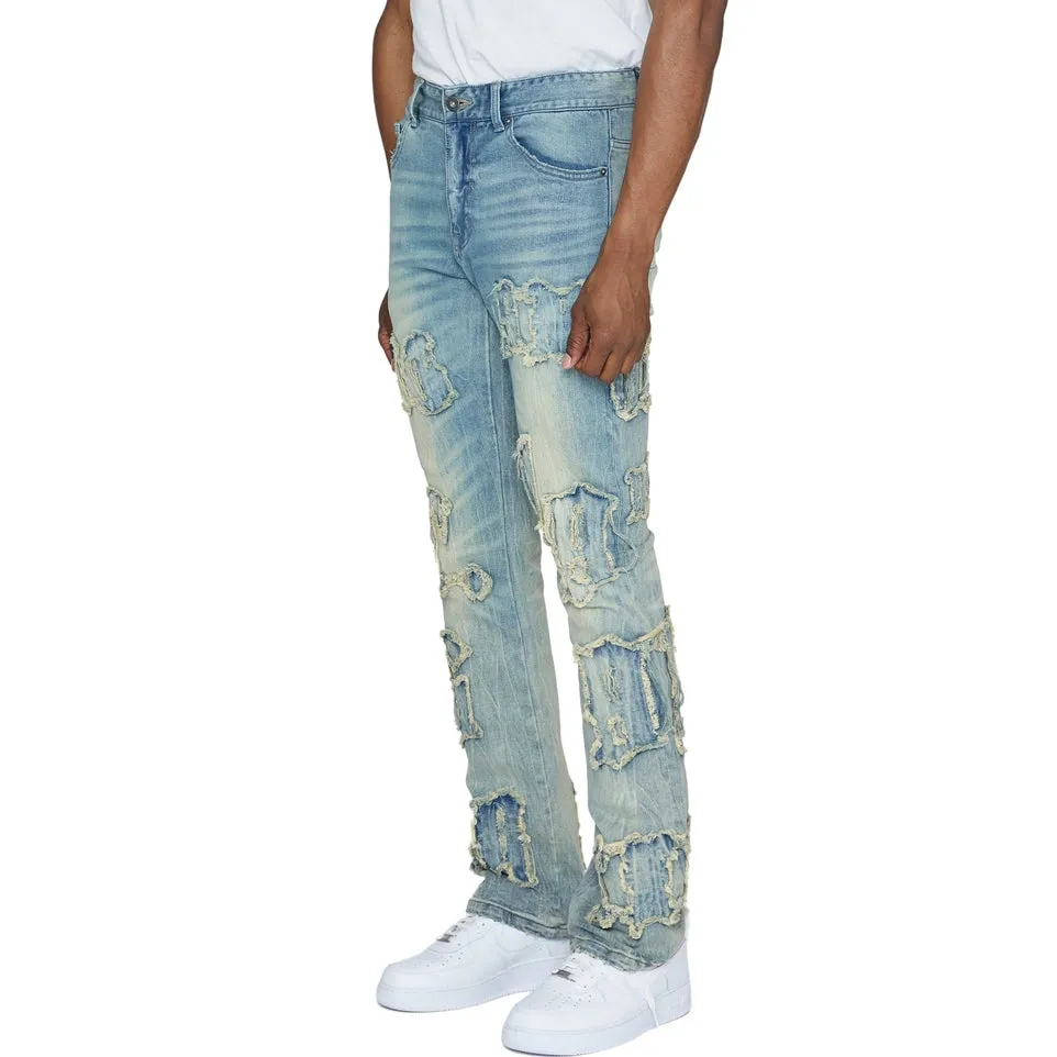 Stacked Letter Applique Jeans - Geneva Blue